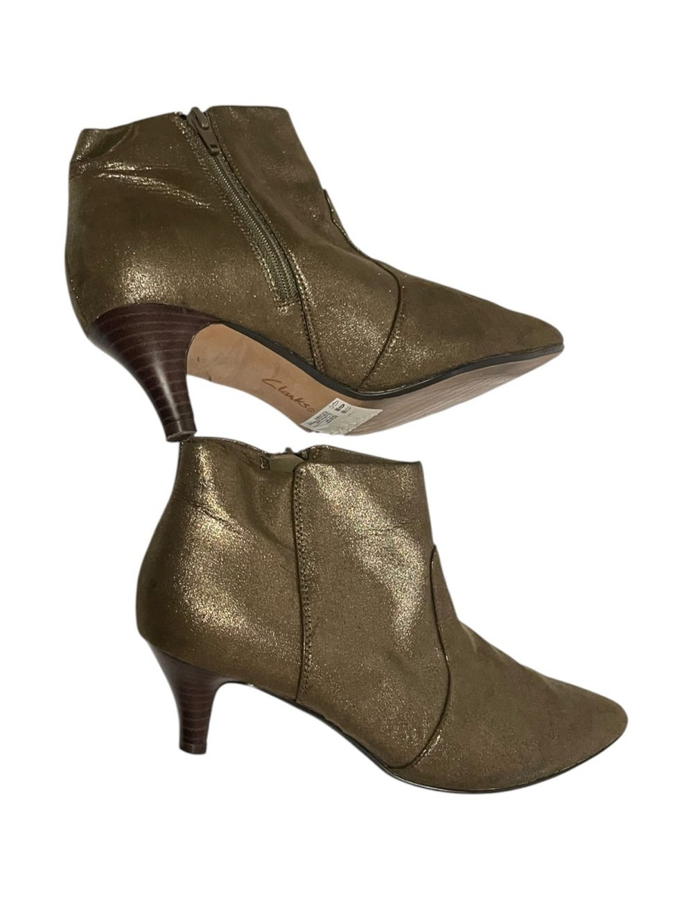 Clarks collection Linvale ankle Booties Kitten Heel Metallic Gold Sz 9M comfort
